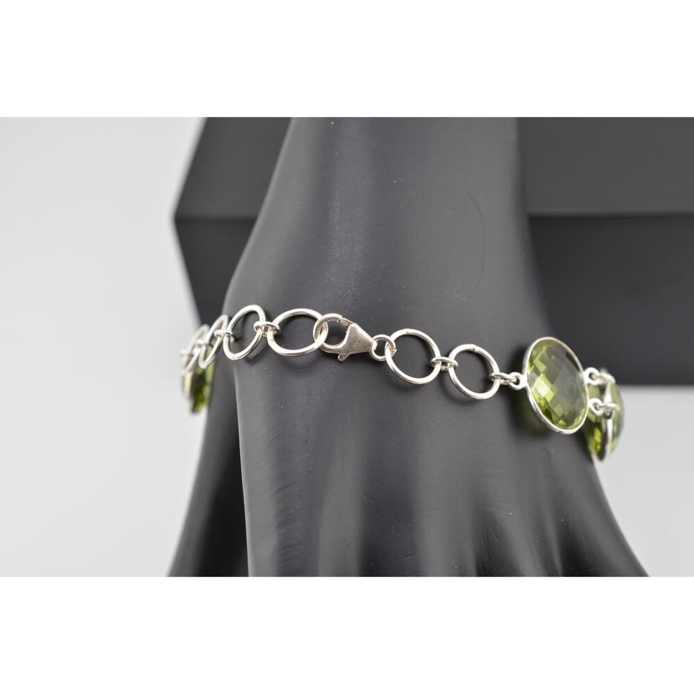 Faceted Light Green Glass Silver Tone Bracelet - Picture 2 of 3